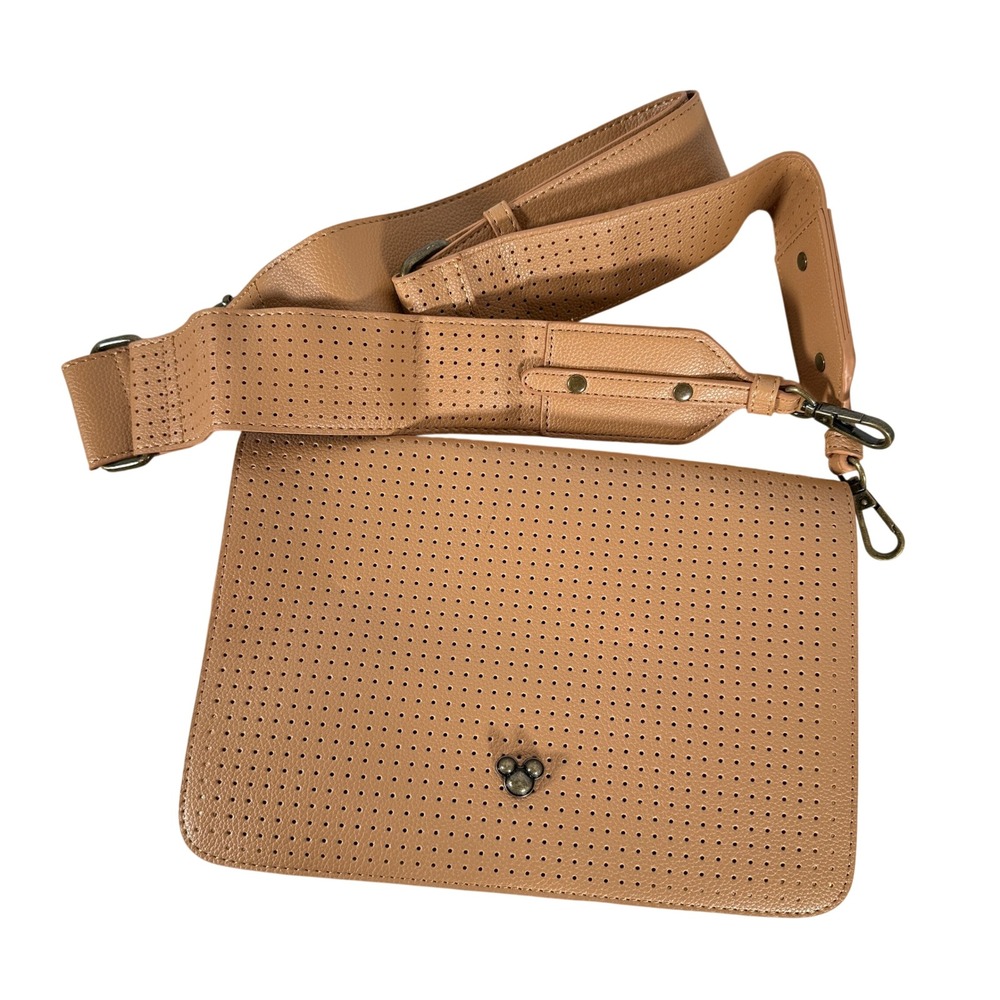 Disney Pin Trader Mickey Mouse Tan Crossbody Bag Wide Strap Faux‎ Leather OS